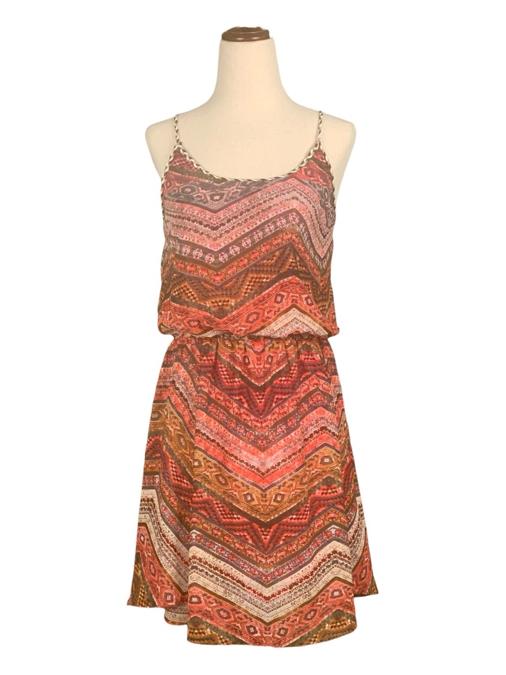 Altard State Sleeveless Chevron Print Summer Dress Coral Mutli Color Size XS